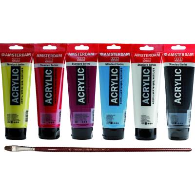 Amsterdam Akrilik Boya 120ml 6lı Set 1 + Fırça Hediyeli