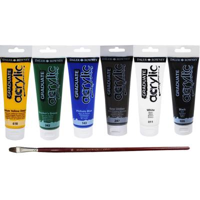 Daler Rowney Graduate Akrilik Boya 120ml 6lı Set 2 + Fırça Hediyeli