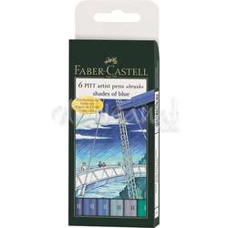 Faber Castell - Faber Castell 6 Pitt Artist Pen Fırça Uçlu Kalem Blue of Shades