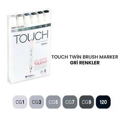 Touch - Touch Twin Brush Marker Kalem 6lı Set Gri Renkler