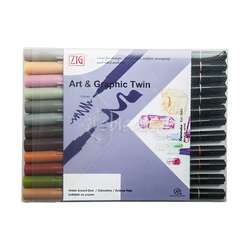 Zig - Zig Art & Graphic Twin Brush Pen Çift Uçlu Kalem 12li Set Muted